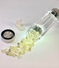 Load image into Gallery viewer, Citrine Elixir Crystal Aqua Bottle with Citrine Crystals & Vegan Leather Strap