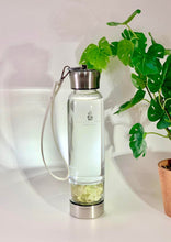 Load image into Gallery viewer, Citrine Elixir Crystal Aqua Bottle with Citrine Crystals & Vegan Leather Strap