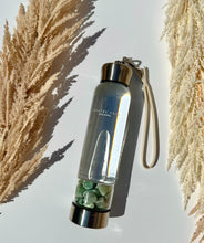 Load image into Gallery viewer, Green Aventurine Elixir Crystal Aqua Bottle with Green Aventurine Crystals & Vegan Leather Strap