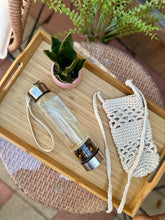 Load image into Gallery viewer, Tiger Eye Elixir Crystal Aqua Bottle with Tiger Eye Crystals & Vegan Leather Strap