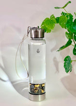 Load image into Gallery viewer, Tiger Eye Elixir Crystal Aqua Bottle with Tiger Eye Crystals & Vegan Leather Strap