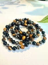 Load image into Gallery viewer, Triple-Protection Beaded Bracelet: Tiger’s Eye, Black Obsidian, and Hematite for Strength, Protection, and Balance