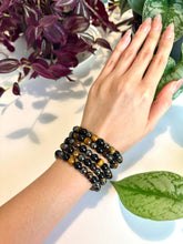 Load image into Gallery viewer, Triple-Protection Beaded Bracelet: Tiger’s Eye, Black Obsidian, and Hematite for Strength, Protection, and Balance