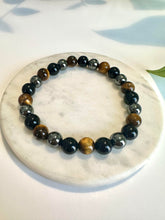 Load image into Gallery viewer, Triple-Protection Beaded Bracelet: Tiger’s Eye, Black Obsidian, and Hematite for Strength, Protection, and Balance