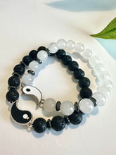 Load image into Gallery viewer, Yin Yang Beaded Bracelet Set: White Jade, Lava Stone, and Hematite for Balance, Harmony, and Unity
