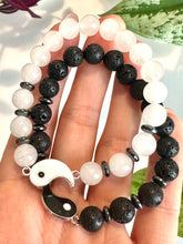 Load image into Gallery viewer, Yin Yang Beaded Bracelet Set: White Jade, Lava Stone, and Hematite for Balance, Harmony, and Unity