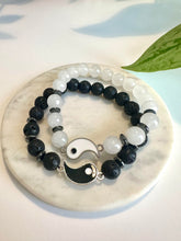 Load image into Gallery viewer, Yin Yang Beaded Bracelet Set: White Jade, Lava Stone, and Hematite for Balance, Harmony, and Unity