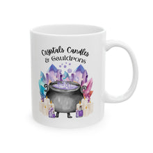 Load image into Gallery viewer, Crystals Candles &amp; Cauldrons Ceramic Mug
