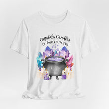 Load image into Gallery viewer, Crystals Candles &amp; Cauldrons Unisex Jersey Short Sleeve Tee
