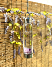 Load image into Gallery viewer, Amethyst Elixir Crystal Aqua Bottle with Amethyst Crystals &amp; Vegan Leather Strap
