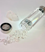 Load image into Gallery viewer, Clear Quartz Elixir Crystal Aqua Bottle with Clear Quartz Crystals &amp; Vegan Leather Strap
