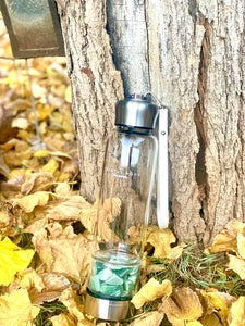 Green Aventurine Elixir Crystal Aqua Bottle with Green Aventurine Crystals & Vegan Leather Strap