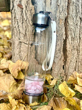 Load image into Gallery viewer, Rose Quartz Elixir Crystal Aqua Bottle with Rose Quartz Crystals &amp; Vegan Leather Strap
