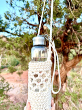 Load image into Gallery viewer, Rose Quartz Elixir Crystal Aqua Bottle with Rose Quartz Crystals &amp; Vegan Leather Strap
