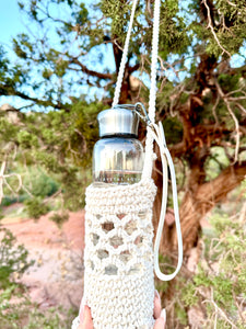 Rose Quartz Elixir Crystal Aqua Bottle with Rose Quartz Crystals & Vegan Leather Strap