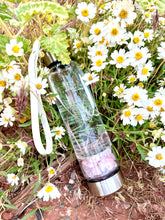 Load image into Gallery viewer, Rose Quartz Elixir Crystal Aqua Bottle with Rose Quartz Crystals &amp; Vegan Leather Strap
