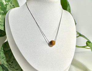 Tiger Eye Crystal Bead with 925 Silver Adjustable Needle Necklace