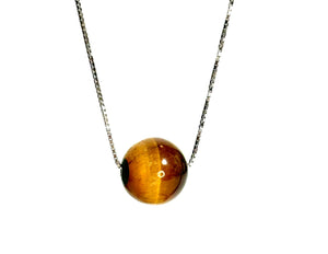 Tiger Eye Crystal Bead with 925 Silver Adjustable Needle Necklace